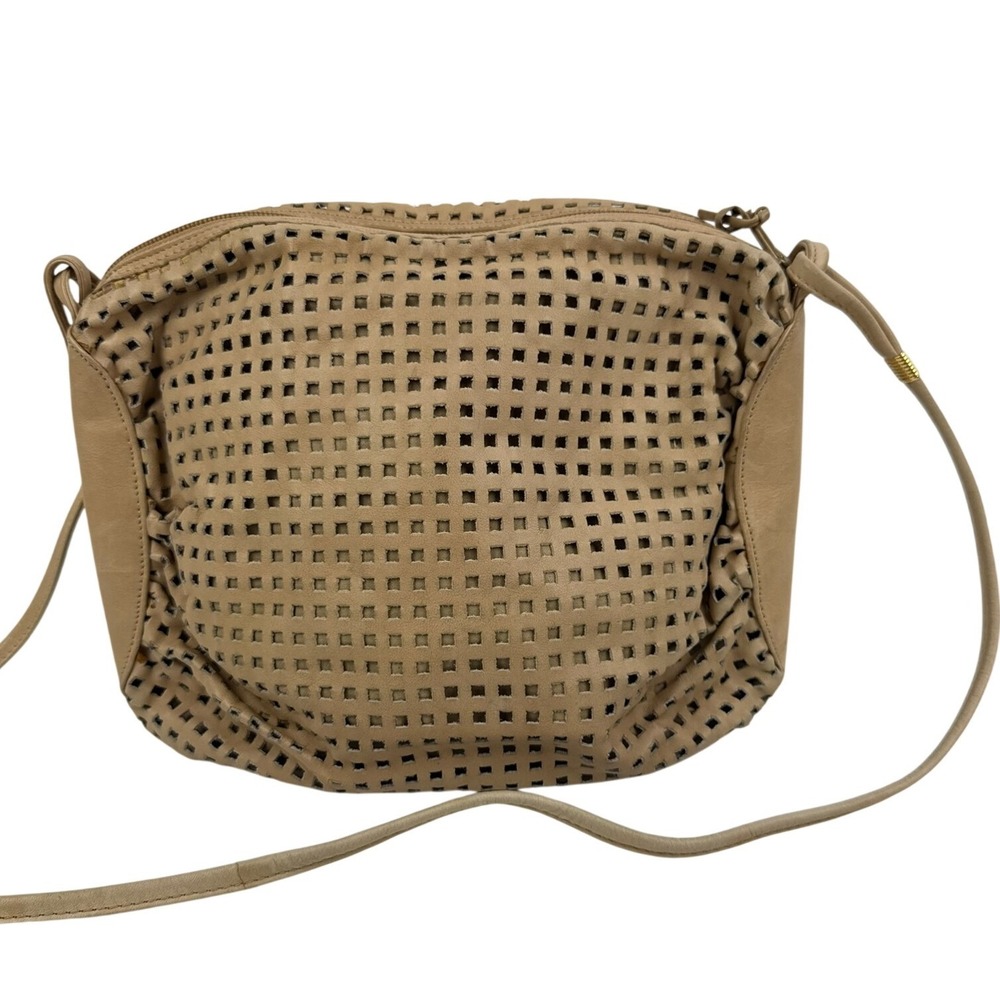 Neiman Marcus Vintage Tan Leather Perforated Crossbody Bag Made in Italy